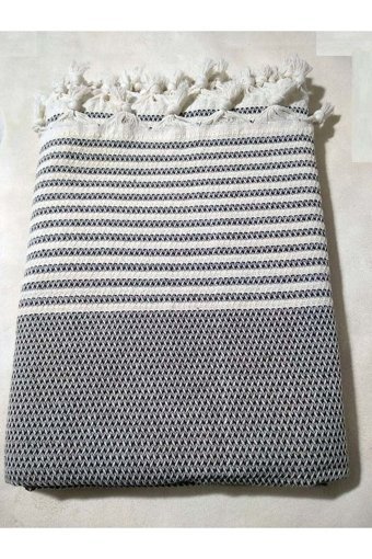 Mandaş Pamuklu Püsküllü Süngersiz Çizgili Haki Tekli Koltuk Örtüsü 180x220 cm