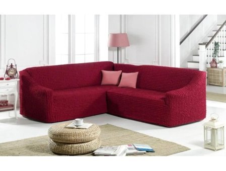 Eldost Ticaret Polyester Bürümcük Jakarlı Süngersiz Armürlü Giydirmeli Bordo Dörtlü Koltuk Örtüsü 180x350 cm