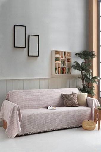 Ladynil Pamuklu Saçaklı Süngersiz Çizgili Bordo Tekli Koltuk Örtüsü 180x320 cm