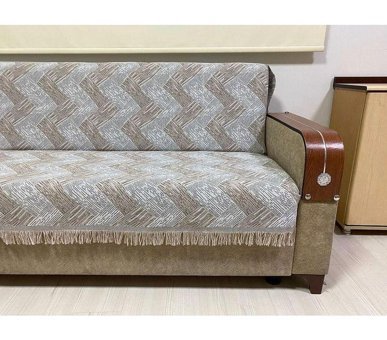 Life Line Pamuklu Saçaklı Süngersiz Mermer Desenli Kahverengi Tekli Koltuk Örtüsü 170x220 cm
