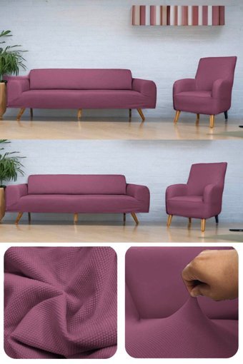 Riseler Home Polyester Likralı Jakarlı Süngersiz Petek Desenli Giydirmeli Pembe Üçlü Koltuk Örtüsü 180x240 cm