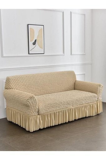 Özmakan Pamuklu - Polyester Bürümcük Jakarlı Süngersiz Düz Giydirmeli Lacivert Üçlü Koltuk Örtüsü 180x230 cm