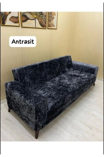 Furkanticaret Kadife Süngersiz Düz Giydirmeli Gri Üçlü Koltuk Örtüsü 180x237 cm