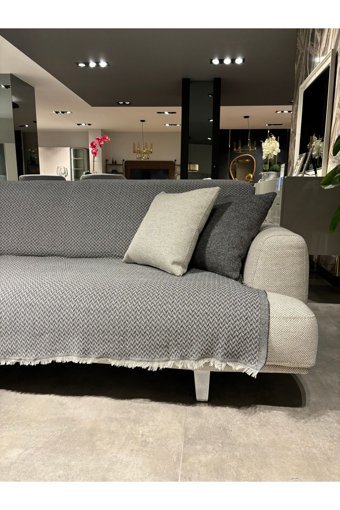 Mucize Evim Pamuklu Saçaklı Süngersiz Geometrik Desenli Antrasit Tekli Koltuk Örtüsü 170x200 cm
