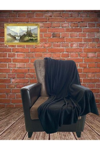 Ecottonworks Akrilik Polar Jakarlı Süngersiz Düz Siyah Tekli Koltuk Örtüsü 130x190 cm
