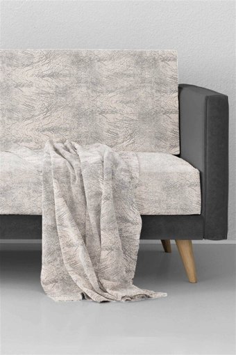 Favora Polyester Örgü Püsküllü Süngersiz Geometrik Desenli Kahverengi Tekli Koltuk Örtüsü 180x215 cm