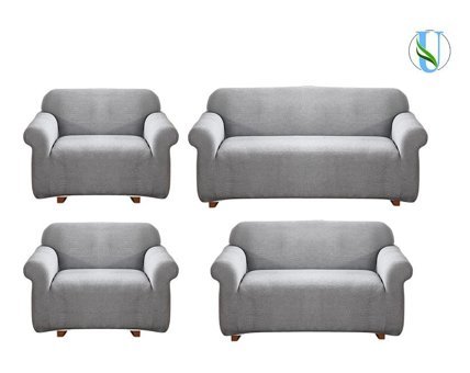 Uy Style Tekstil Polyester Likralı Süngerli Armürlü Giydirmeli Gri Dörtlü Koltuk Örtüsü 180x230 cm