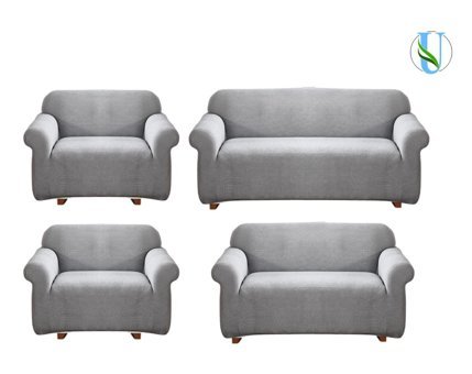 Uy Style Tekstil Polyester Likralı Süngerli Armürlü Giydirmeli Gri Dörtlü Koltuk Örtüsü 180x230 cm