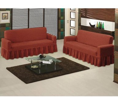 Bilgiçler Pamuklu - Polyester Bürümcük Fırfırlı Süngersiz Giydirmeli Lastikli Kiremit İkili Koltuk Örtüsü 110x210 cm