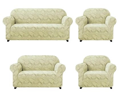 Heytgah Pamuklu Jakarlı Süngersiz Soyut Desenli Giydirmeli Krem 3-3-1-1 Koltuk Örtüsü 230x180 cm