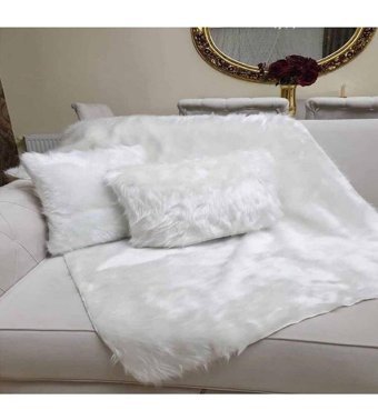 Paris Life Polyester Polar Peluş Süngersiz Düz Beyaz Üçlü Koltuk Örtüsü 90x150 cm