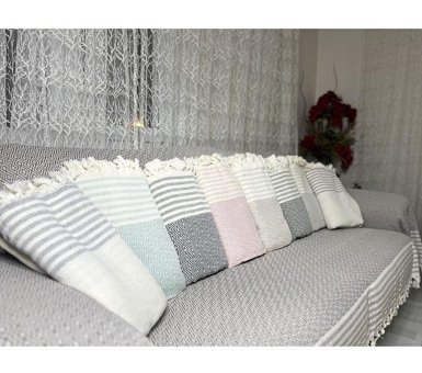 Nasır Home Pamuklu Püsküllü Süngersiz Çizgili Kahverengi Tekli Koltuk Örtüsü 180x300 cm