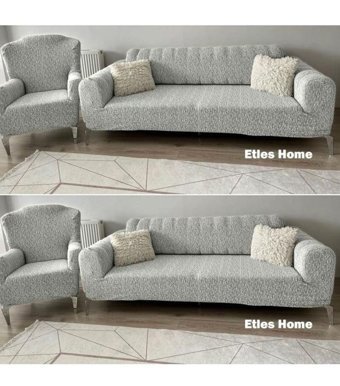 Etles Home Pamuklu - Polyester Likralı Jakarlı Süngersiz Armürlü Giydirmeli Bej Sekizli Koltuk Örtüsü 180x230 cm