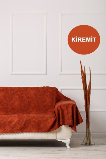 Velerde Home Vessel Pamuklu - Polyester Polar Süngersiz Geometrik Desenli Kiremit Tekli Koltuk Örtüsü 180x300 cm