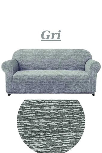 Uytm Likralı Jakarlı Süngerli Çizgili Giydirmeli Gri Tekli Koltuk Örtüsü 180x230 cm