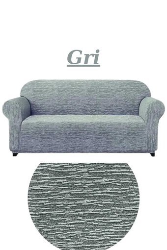 Uytm Likralı Jakarlı Süngerli Çizgili Giydirmeli Gri Tekli Koltuk Örtüsü 180x230 cm