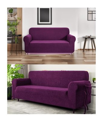 Etles Home Pamuklu - Polyester Likralı Jakarlı Süngersiz Armürlü Giydirmeli Mor Altılı Koltuk Örtüsü 180x230 cm