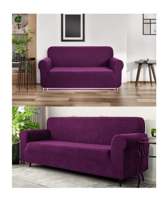Etles Home Pamuklu - Polyester Likralı Jakarlı Süngersiz Armürlü Giydirmeli Mor Altılı Koltuk Örtüsü 180x230 cm