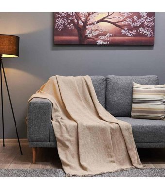 Buca Yün Pamuklu - Polyester Kanvas Jakarlı Süngersiz Armürlü Kahverengi Üçlü Koltuk Örtüsü 170x230 cm