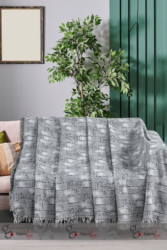 Fabric Box Economy Pamuklu Jakarlı Süngersiz Damask Desenli Kaymaz Gri Tekli Koltuk Örtüsü 170x220 cm