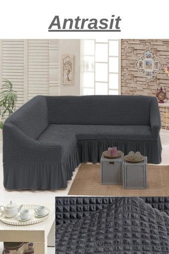 Heytgah Pamuklu - Polyester Bürümcük Fırfırlı Süngersiz Kapitone Giydirmeli Krem L Koltuk Koltuk Örtüsü 180x350 cm
