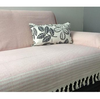 Coperta Pamuklu Kanvas Püsküllü Süngersiz Armürlü Pembe Üçlü Koltuk Örtüsü 180x300 cm