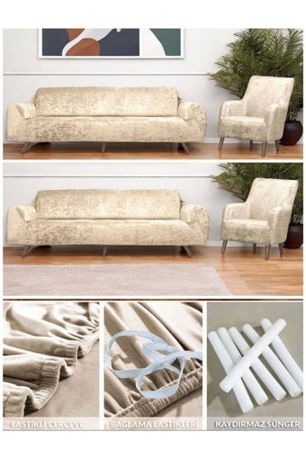 Btf Home Kadife Likralı Tüylü Süngersiz Düz Giydirmeli Lastikli Kahverengi Sekizli Koltuk Örtüsü 180x230 cm