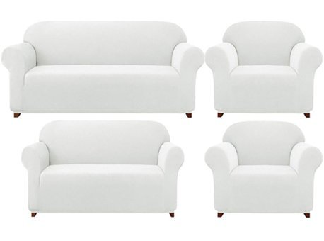 Elgeyar Polyester Likralı Jakarlı Süngersiz Armürlü Giydirmeli Beyaz Yedili Koltuk Örtüsü 180x230 cm