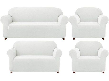 Elgeyar Polyester Likralı Jakarlı Süngersiz Armürlü Giydirmeli Beyaz Yedili Koltuk Örtüsü 180x230 cm