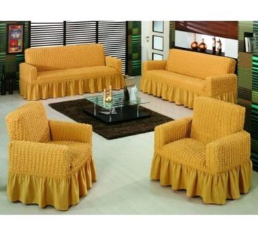 Elgeyar Pamuklu - Polyester Bürümcük Jakarlı Süngersiz Armürlü Giydirmeli Sarı Sekizli Koltuk Örtüsü 183x230 cm