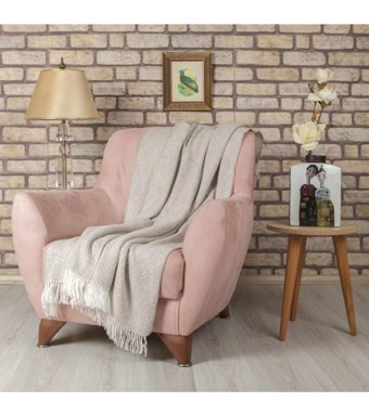 Betires Home Püsküllü Süngersiz Bej Tekli Koltuk Örtüsü 130x170 cm