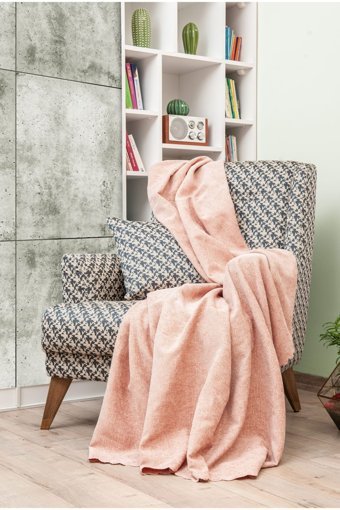 Latuda Concept Polyester Şal Süngersiz Armürlü Pembe Tekli Koltuk Örtüsü 175x215 cm