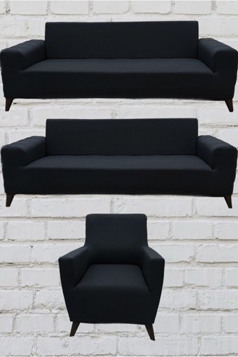 Şahane Ev Mikro Polyester Likralı Jakarlı Süngersiz Düz Giydirmeli Lastikli Antrasit Üçlü Koltuk Örtüsü 51x42 cm