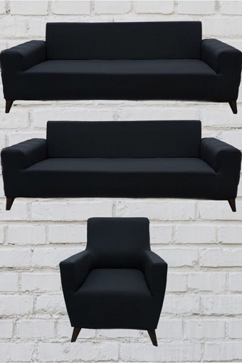 Şahane Ev Mikro Polyester Likralı Jakarlı Süngersiz Düz Giydirmeli Lastikli Antrasit Üçlü Koltuk Örtüsü 51x42 cm