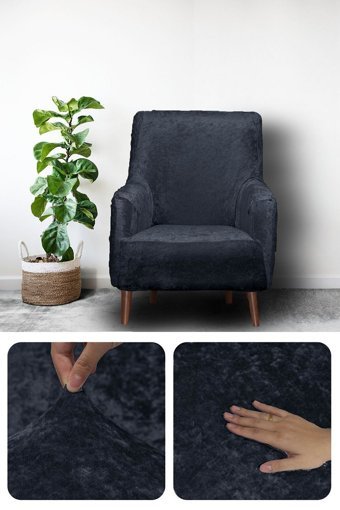 Bibaha Kadife Süngersiz Giydirmeli Lastikli Gri Tekli Koltuk Örtüsü 120x80 cm