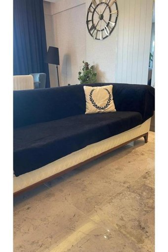 Mulberry Wellsoft Süngersiz Düz Siyah Tekli Koltuk Örtüsü 220x300 cm