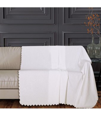 Solinas Collection Polyester Polar Süngersiz Düz Su Geçirmez Beyaz Tekli Koltuk Örtüsü 180x215 cm