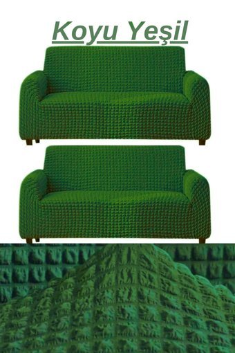 E Bahar Polyester Bürümcük Jakarlı Süngersiz Armürlü Giydirmeli Yeşil Altılı Koltuk Örtüsü 180x230 cm