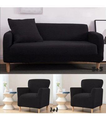 Güzel Aral Pamuklu - Polyester Süngersiz Düz Giydirmeli Siyah 3-3-1-1 Koltuk Örtüsü 180x220 cm