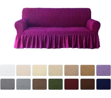 Uy Style Tekstil Polyester Bürümcük-Likralı Drapeli Süngerli Düz Giydirmeli Mor Tekli Koltuk Örtüsü 180x230 cm
