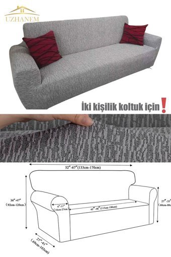 Uzhanem Likralı Jakarlı Süngerli Çizgili Giydirmeli Gri Tekli Koltuk Örtüsü 150x180 cm