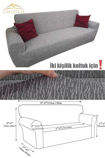 Uzhanem Likralı Jakarlı Süngerli Çizgili Giydirmeli Gri Tekli Koltuk Örtüsü 150x180 cm