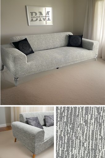Bonjourmadame Pamuklu - Polyester Süngersiz Çizgili Giydirmeli Lastikli Gri Tekli Koltuk Örtüsü 180x230 cm