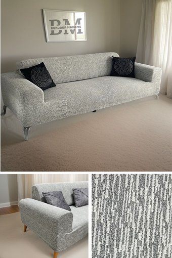 Bonjourmadame Pamuklu - Polyester Süngersiz Çizgili Giydirmeli Lastikli Gri Tekli Koltuk Örtüsü 180x230 cm