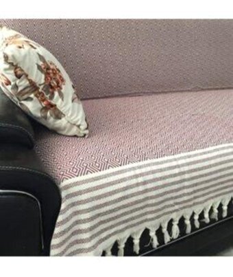 Coperta Pamuklu Kanvas Püsküllü Süngersiz Armürlü Bordo Üçlü Koltuk Örtüsü 170x220 cm