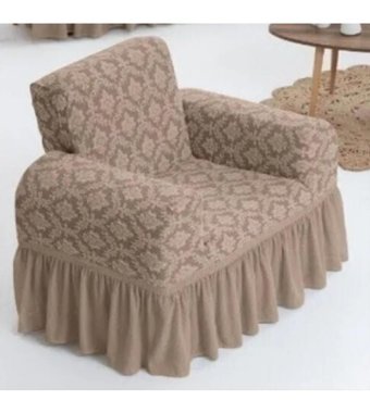 Bright Home Pamuklu - Polyester Fırfırlı Süngersiz Şal Desenli Giydirmeli Lastikli Gri Tekli Koltuk Örtüsü 75x115 cm