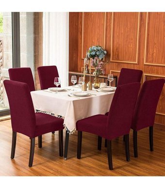 Özmakan Pamuklu - Polyester Likralı Jakarlı Süngersiz Çizgili Giydirmeli Bordo Altılı Koltuk Örtüsü 44x52 cm