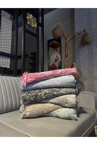 Motto Halı Pamuklu Saçaklı Süngersiz Çizgili Yeşil Tekli Koltuk Örtüsü 170x210 cm