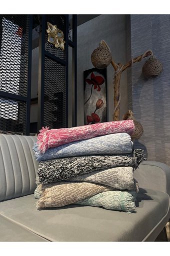Motto Halı Pamuklu Saçaklı Süngersiz Çizgili Yeşil Tekli Koltuk Örtüsü 170x210 cm