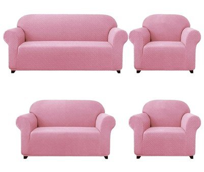 Elgeyar Polyester Likralı Jakarlı Süngersiz Armürlü Giydirmeli Pembe Yedili Koltuk Örtüsü 180x230 cm